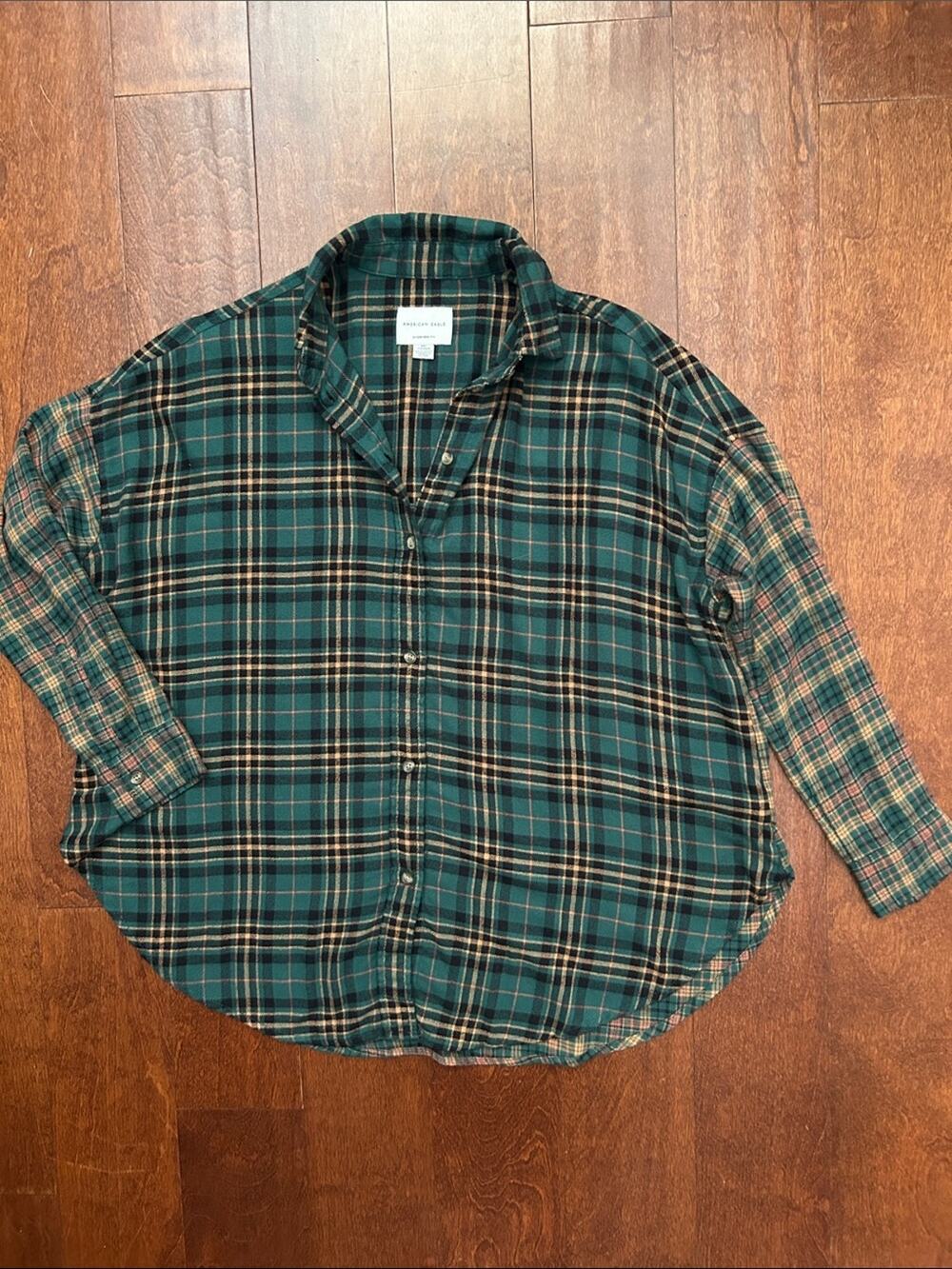 American Eagle Outfitters Green Mixed Plaid Button-Down Flannel Shirt, Size XXS